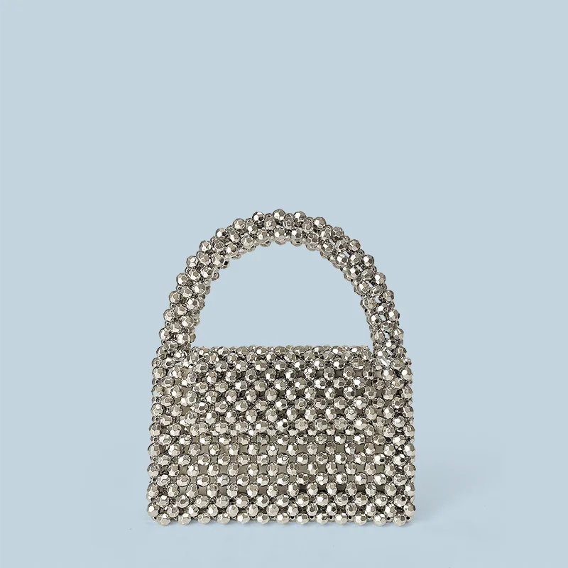 

New shiny and simple envelope bag, hand woven bead shoulder phone bag, acrylic corner bead crossbody bag
