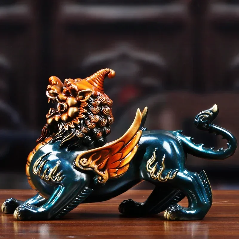 Chinese Pixiu Statues Sculptures Figurines Miniatures Statue Colored Bronze Piqiu Ornaments Crafts Copper Home Decor