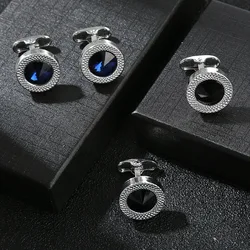 2024 New Men's Cufflinks Fashion French Inlaid Zirconia Round Shirt Cufflinks Hot Luxury Party Jewellery Accessories Gift Set