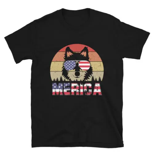 4th Of July American Retro Merica Wolf With Sunglasses Unisex T-Shirt