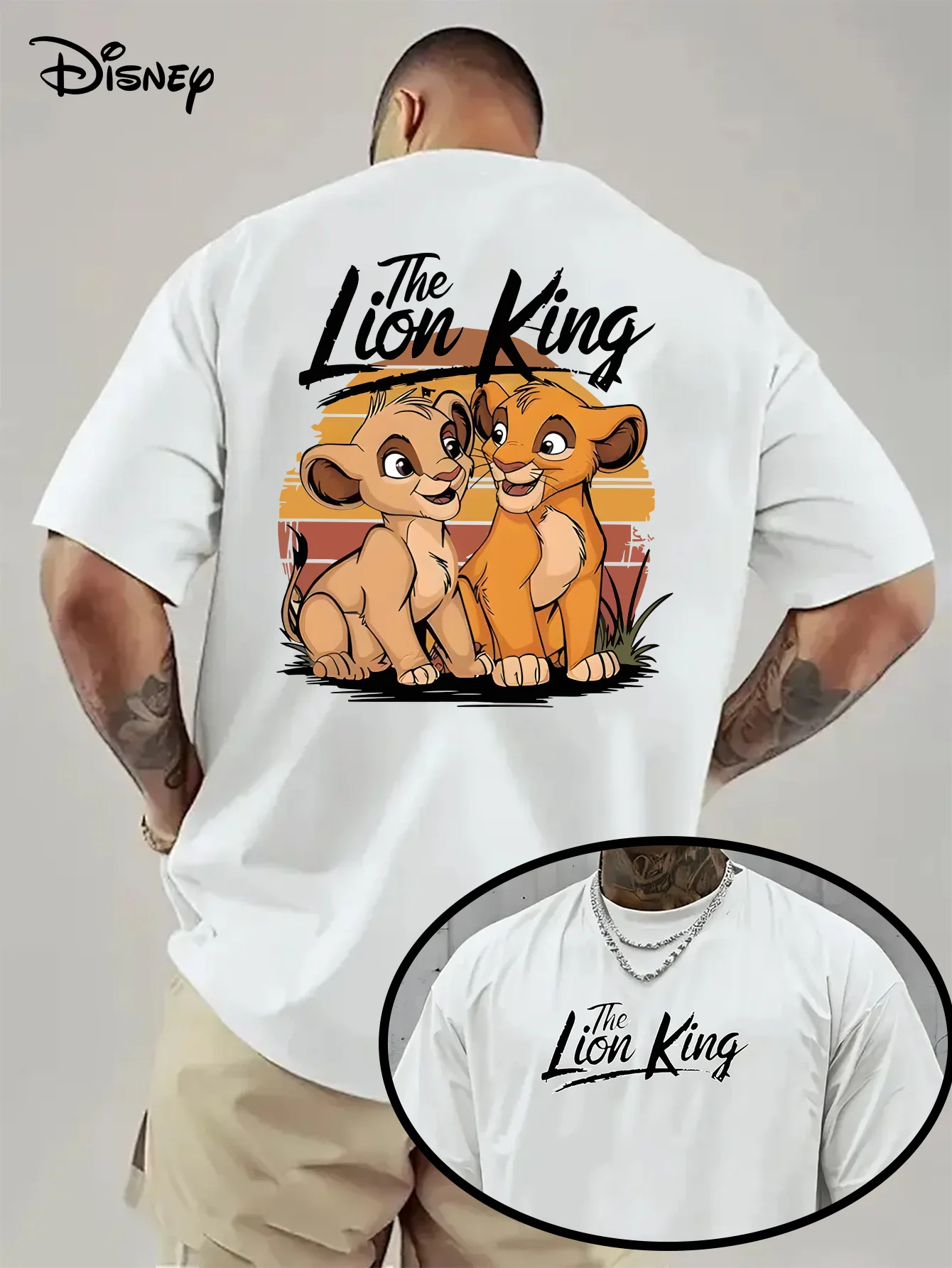 

Летняя мужская футболка Disney Simba Lion King, повседневная одежда для отдыха и тематических мероприятий, унисекс, хлопок, с короткими рукавами, оверсайз