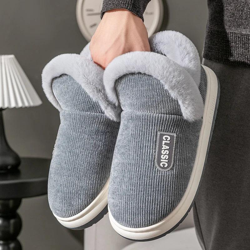 

High-Top Men's Winter Cotton Slippers - Non-Slip Warm Plush Fleece Lined House Shoes for Indoor/Outdoor Use in Fall and Winter