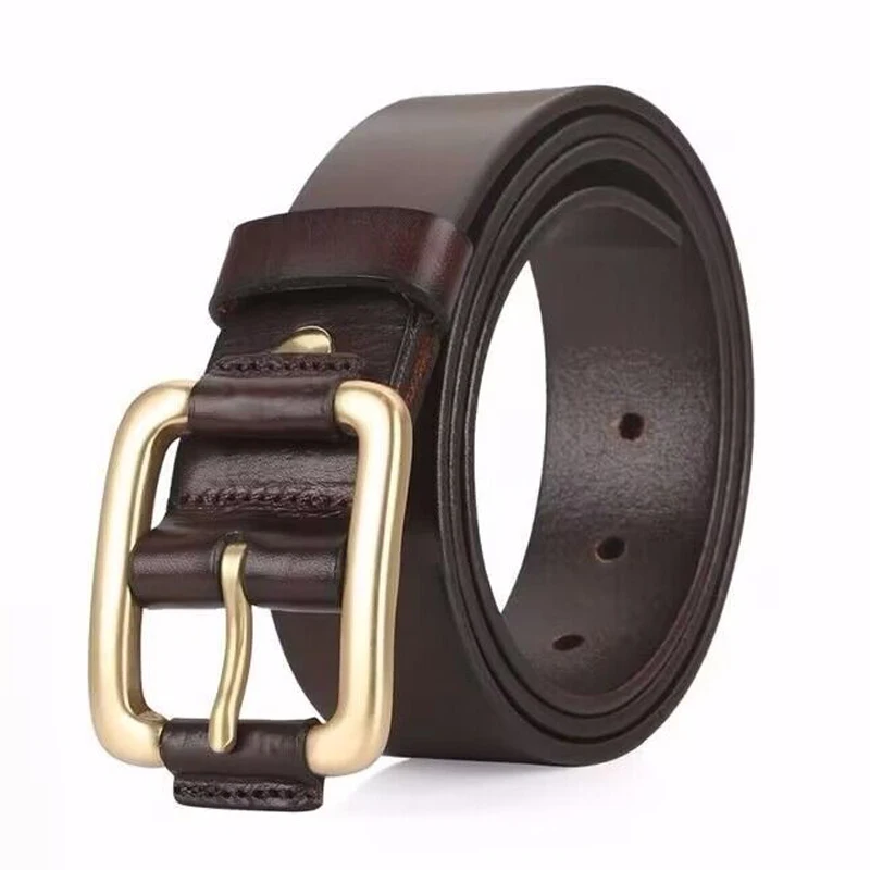 Ceinture de pantalon en cuir véritable pour homme, cuir de vachette pur, haute qualité, structure en laiton, affaires, décontracté, environnement