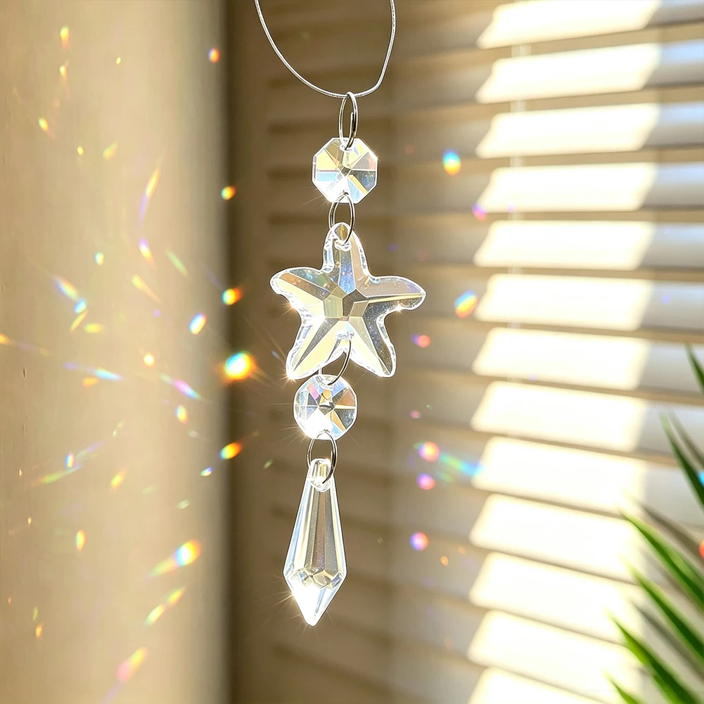 Transparent Starfish Pointed Bead Pendant Octagonal Beads Glass Crystal Prism Sun Catcher Wedding Romantic Atmosphere Ornament