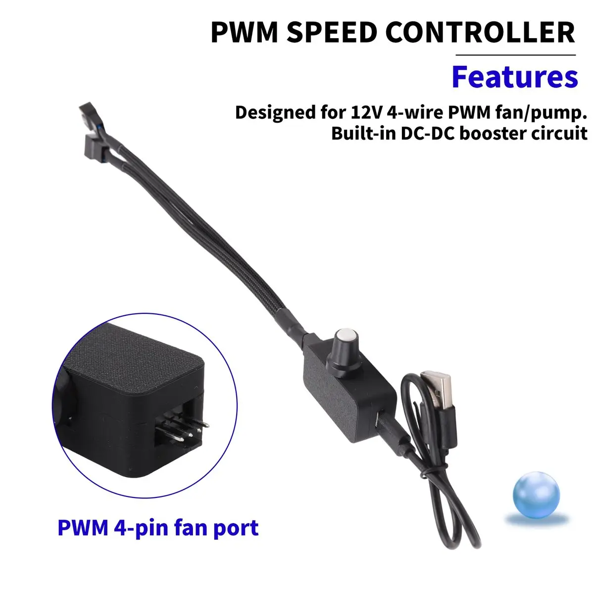 (BAAY) PWM Speed Controller 4Pin PWM Fan Governor PWM Governor USB TYPE-C Power Supply DIY Watercooling Cooler Option B