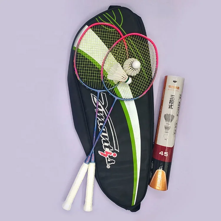 Grafite completa Badminton Raquete Set, melhor vendedor varejista, fibra de carbono, petecas híbridas