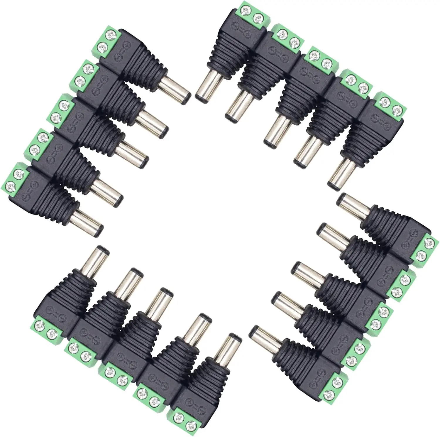 DC Power Jack Plug Adapter Barrel Connector 20 Pairs 12V Male and Female 2.1 x 5.5mm for CCTV Security Camera System, LED Strip