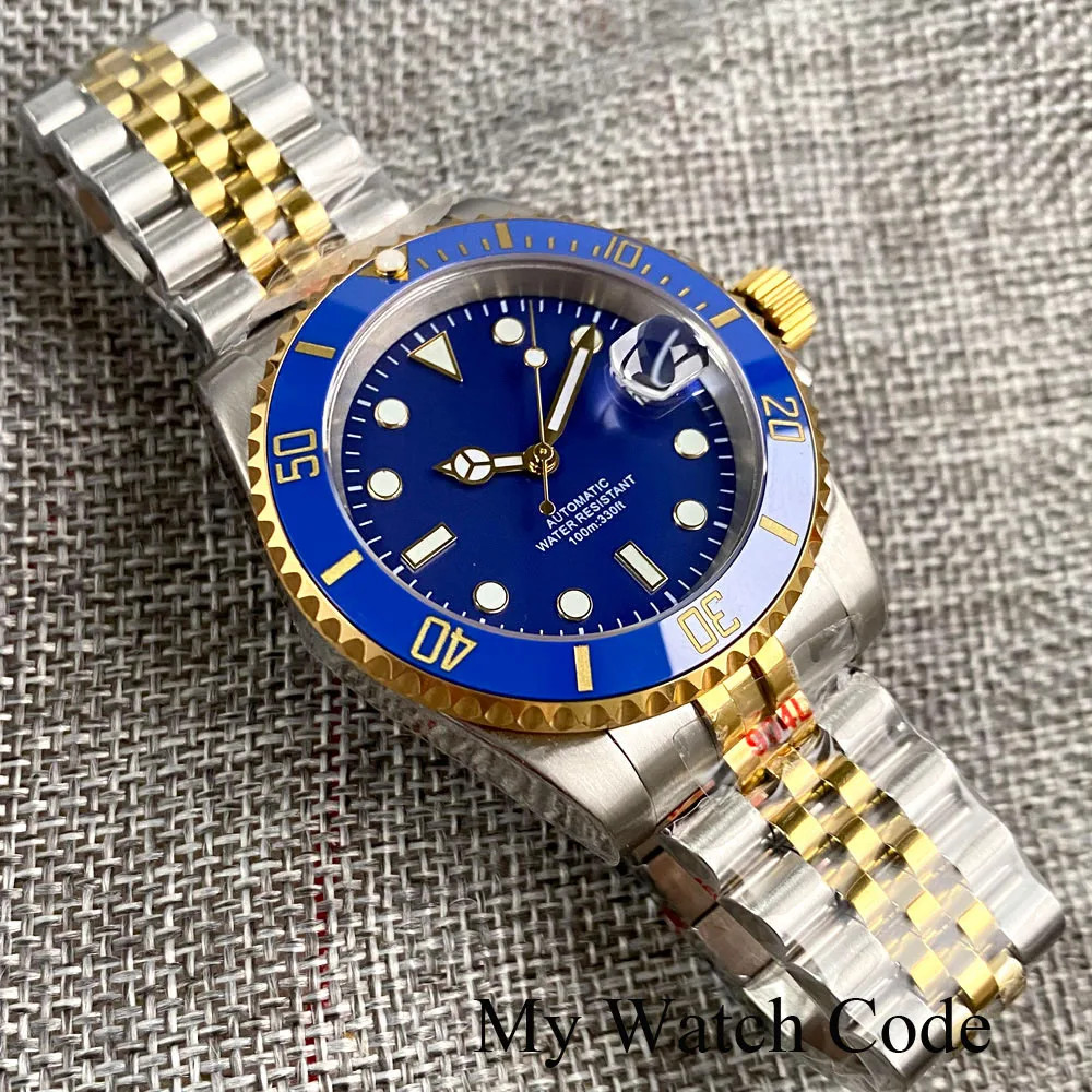 Imagem -06 - Mergulho à Prova Dtwo Água Sub Dois Tons Prata Ouro Relógio Masculino Selfwinding Nh35 40 mm 316l Aço Diver Relógio de Pulso Luxo Marca Superior 200m