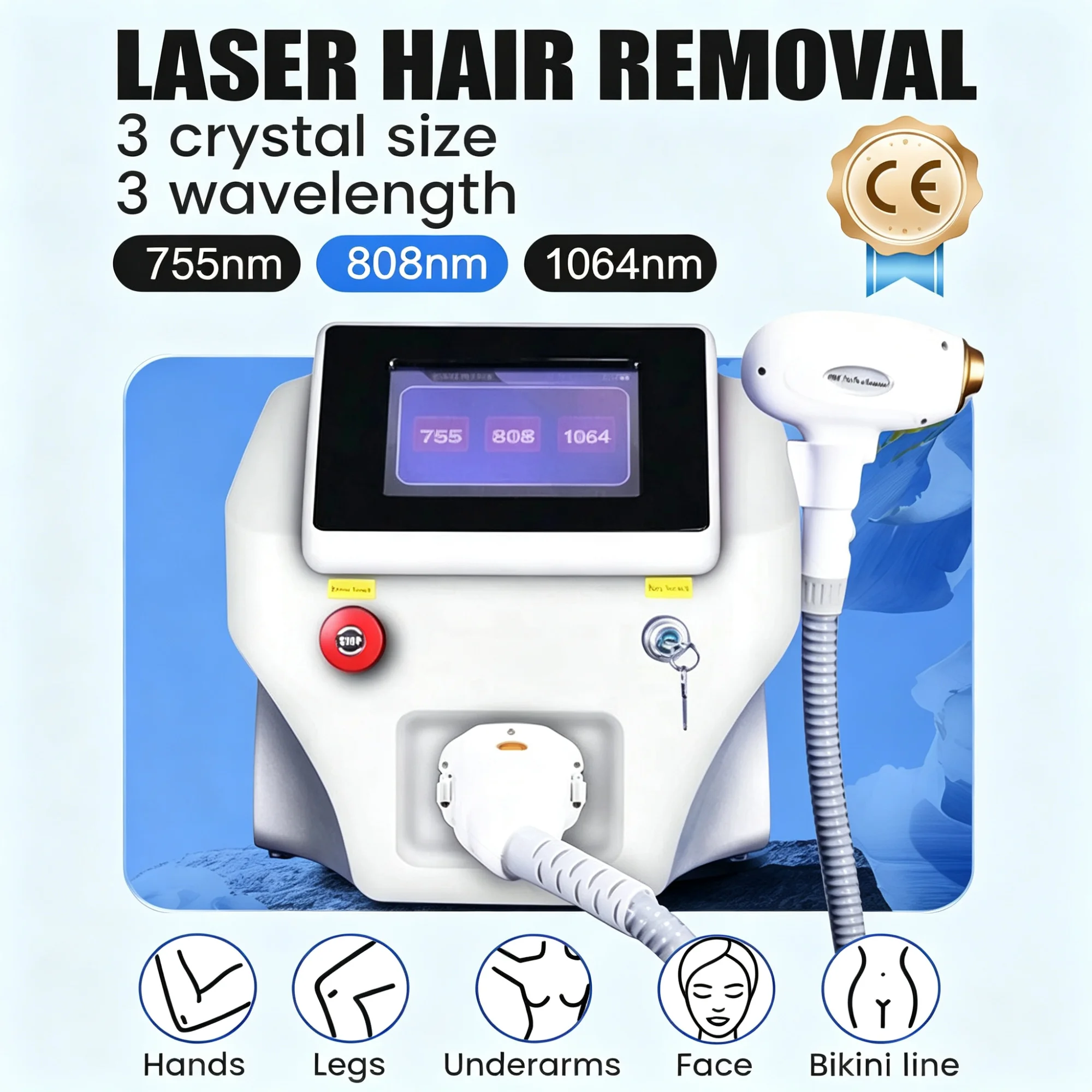 3 Wavelength 755nm 808nm 1064nm Diode Laser Hair Removal Machine Professional CE Approved Beauty Salon Equipment
