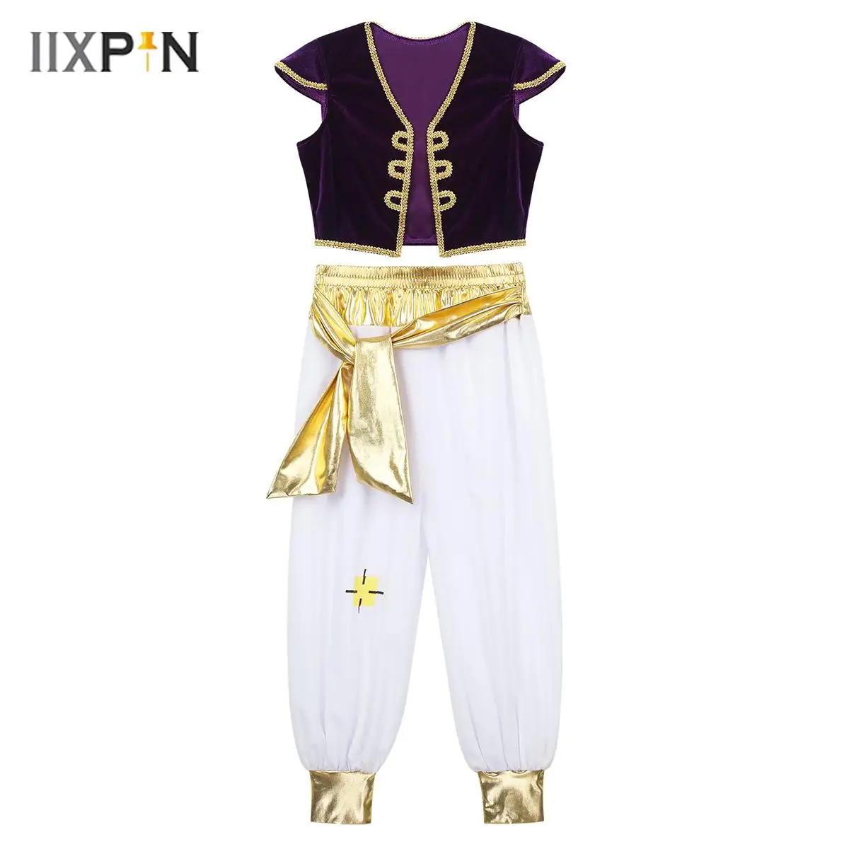 

Boys Girls Mythical Prince Cosplay Costume Outfit Halloween Carnival Arabian Prince Role Play Waistcoat Vest Top+Belted Pants