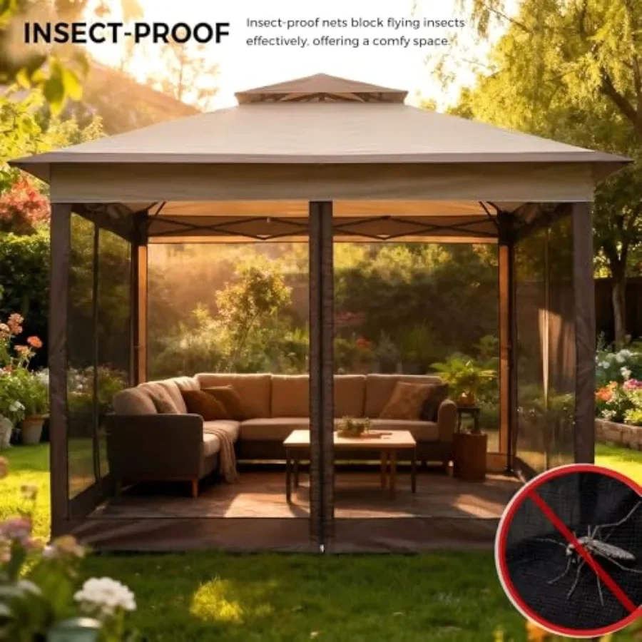11x11 Pop Up Gazebo Tent with NettingOutdoor  Shelter Easy Setup with Upgrade Wheeled Storage Bag 3 Height Positions Water-Resi