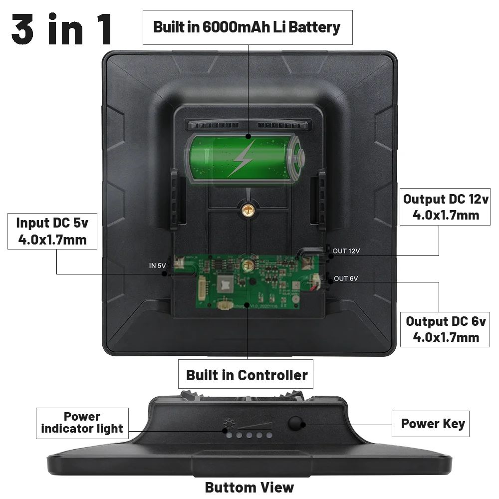 BL6A Solar Panel Kit 6V 12V Solar Charger 6000mAh Low Voltage Devices With DC/USB Type C Fast Port Solar Power Bank For Farm