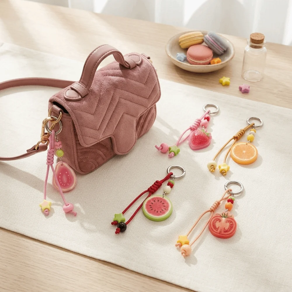 Creative Slice Shape Fruit Slice Keychain Star Braided Rope Fruit Themed Bag Charm Portable bag pendants Gift