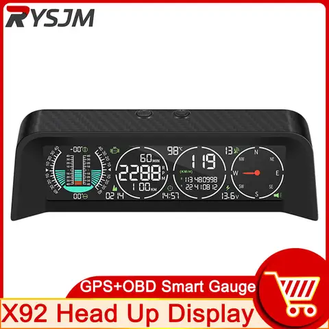 자동차 헤드업 디스플레이 스마트 GPS OBD HUD 오프로드 지능형 레벨 고도 측정기, 속도계 타코미터, 시간 전압 나침반, X92
