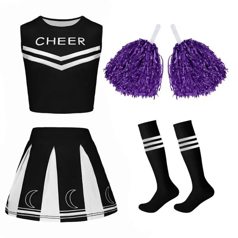 High School Girl Cheerleader Costume Women Adult Cheerleading Uniform Dancing Outfit Sleeveless Crop Top with Mini Pleated Skirt