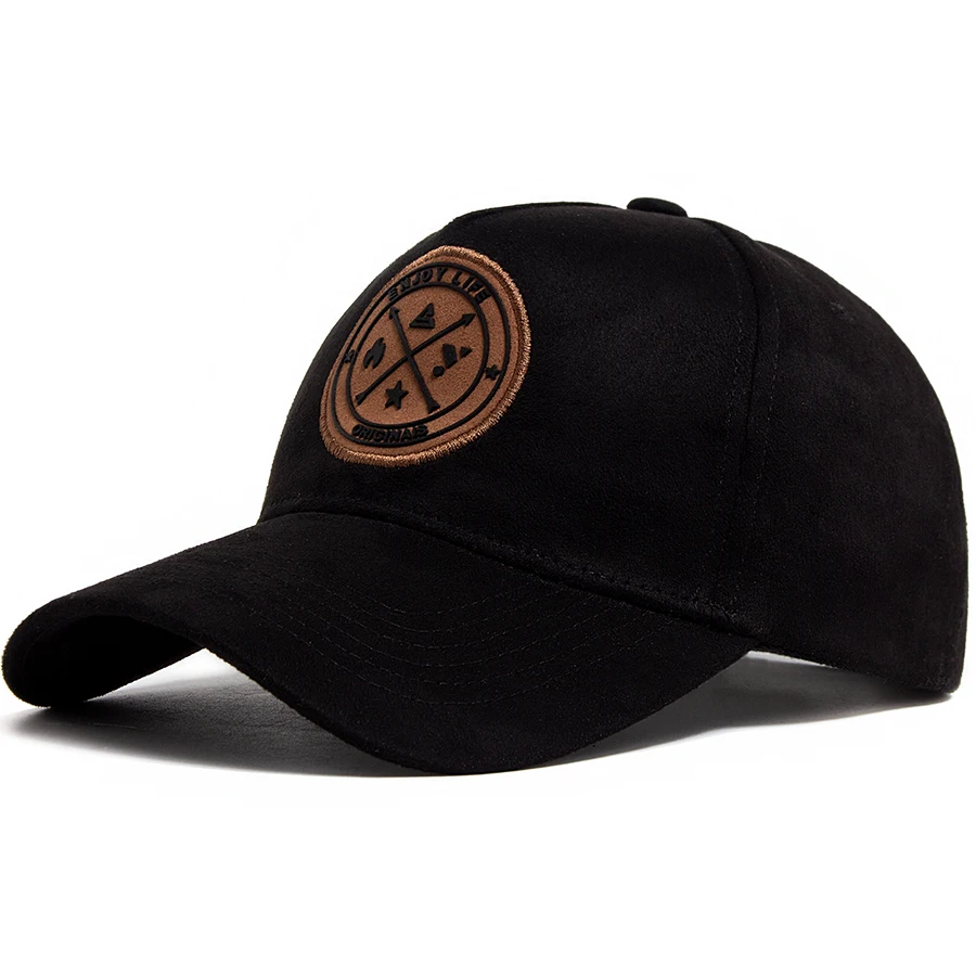 Fashion Circular Leather Label Suede Men\'s Baseball Cap Spring Autumn Hat For Visor Casual Women Snapback Hip Hop Caps Unisex