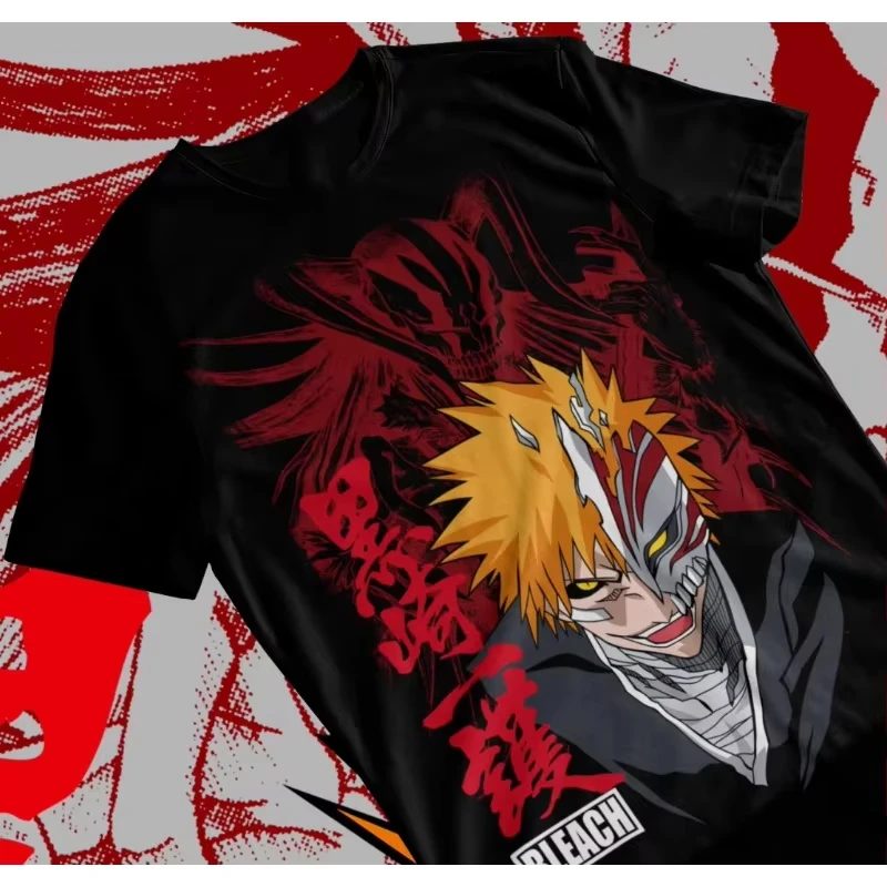2026 Trend Summer Cosplay Anime Bleach Ichigo Kurosaki Manga Strip Anime Unisex Tshirt T-Shirt Soft Tee T Shirt for Men