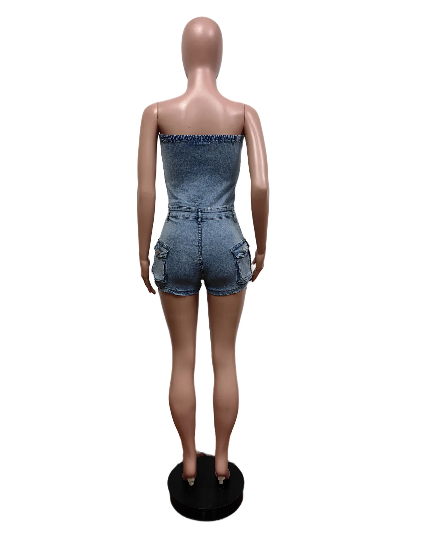 Sommer Denim Jumps uit Tube Top elastischen Stram pler Spiel anzug Frauen