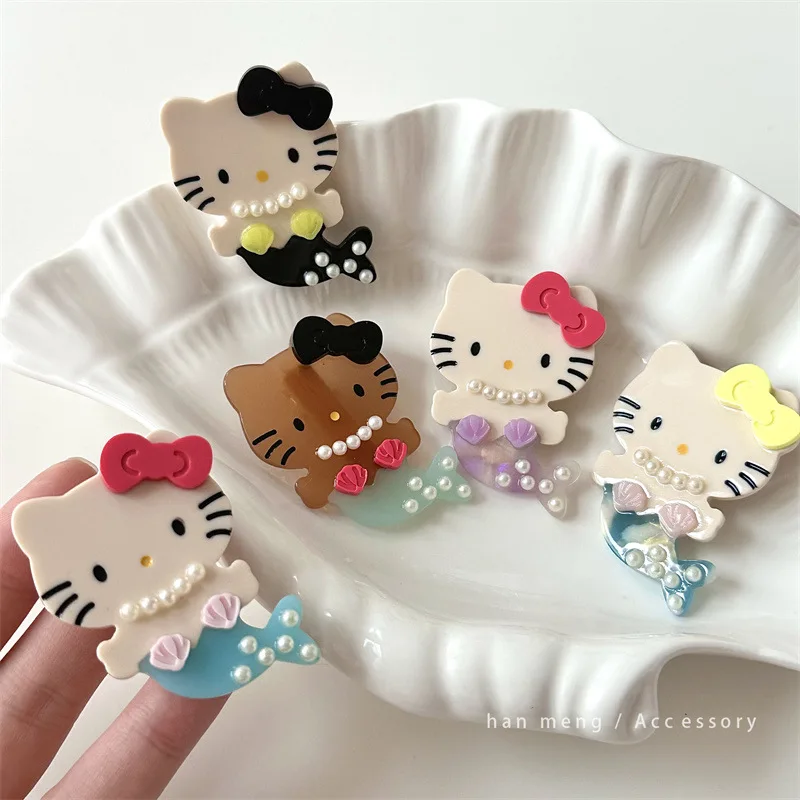 

New Hello Kitty Cartoon Kt Cat Mermaid Duckbill Clip Hair Clip Sweet Girl Heart Bang Side Clip Versatile Hair Accessories Gifts