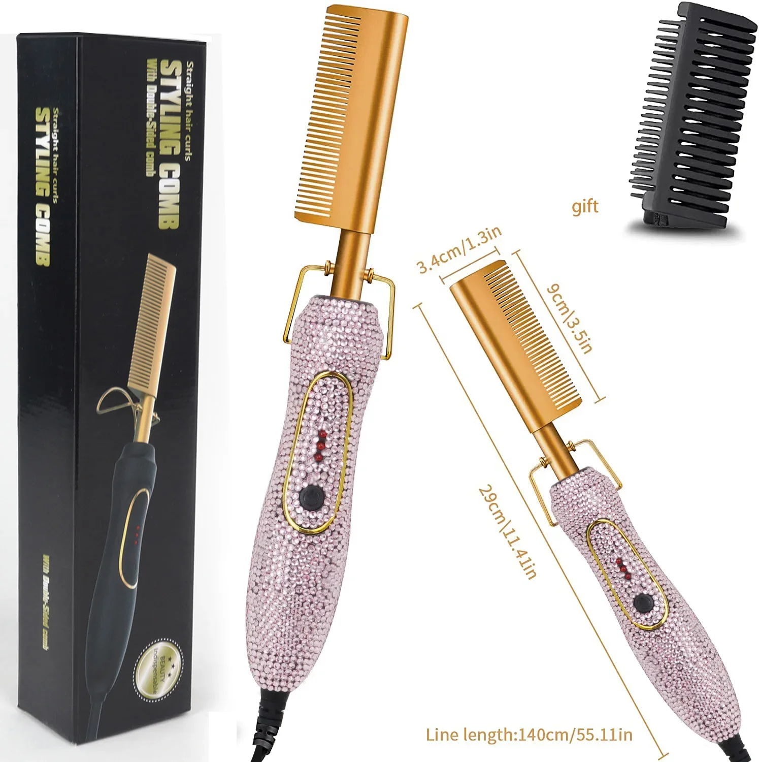 

Wholesale Custom Private Label Copper Professional Hot Comb Electric Hair Straightener Bling Hot Comb For Curly Hair