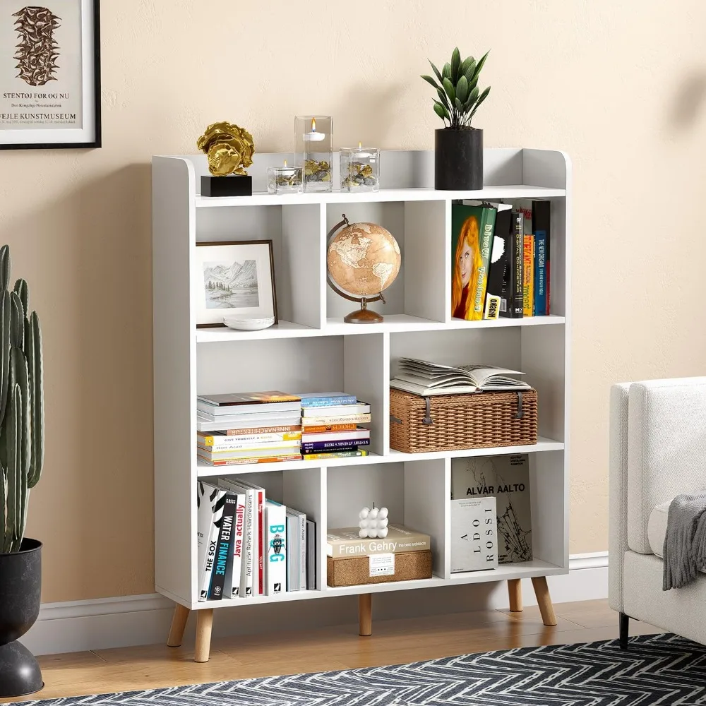 8 Cube Open Shelf Bookcase, Cube Storage Organizer, Wood Display Bookshelf, Storage Shelves, Free Standing Cube Bookcase