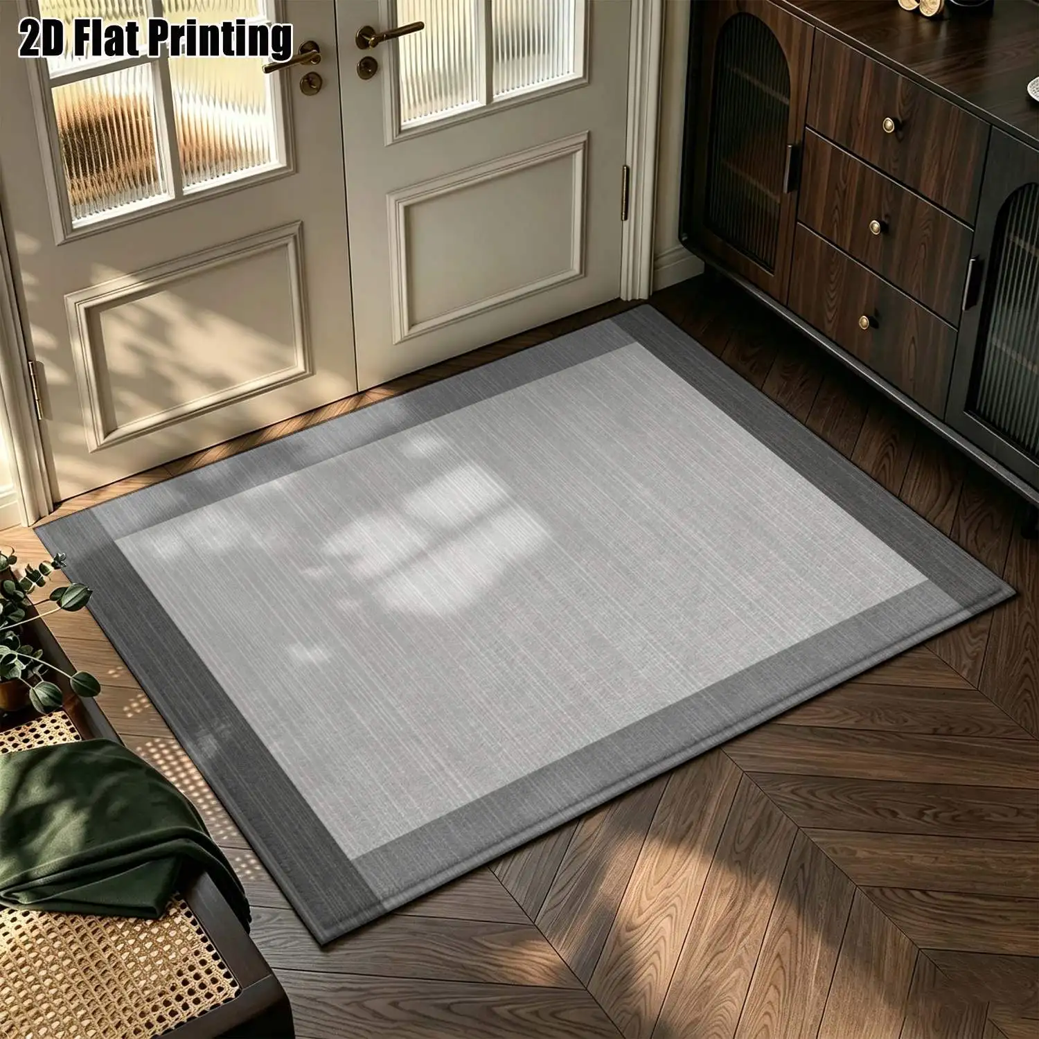 1Pc 2D Printed Gray&White Geometric Striped Nordic Modern Minimalist Instagram-Style Carpet, Machine Washable, Multi-Size, Suitable for Entrance/Dining/Foyer/Bedroom/Living Room Home Decor Floor Mat