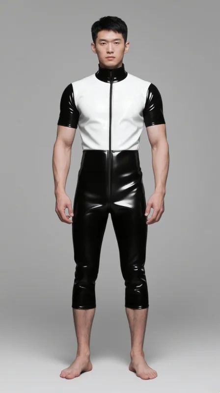 

100% натуральный латексный каучук Хэллоуин-маскарад ручной работы на заказ косплей комбинезон модный спортивный костюм черный и белый