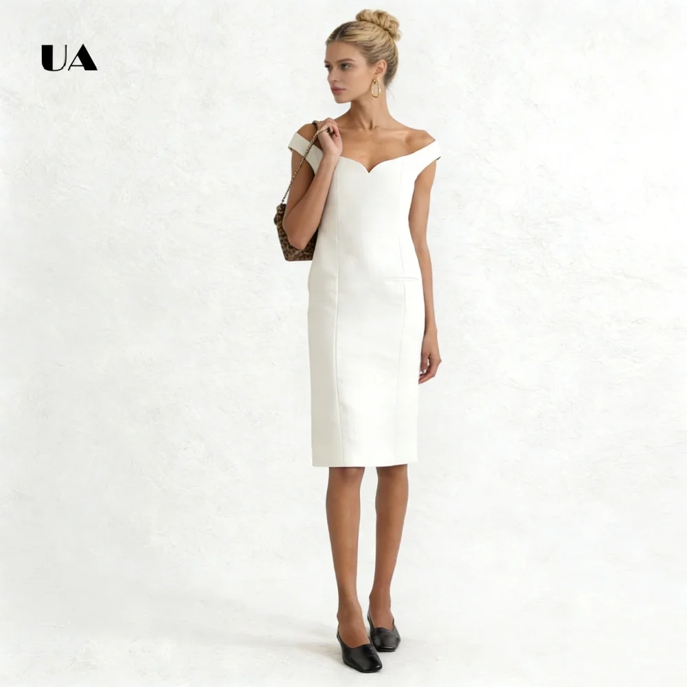 ULBYANRY-vestido de fiesta sencillo hasta la rodilla con hombros descubiertos, vestido de noche liso con cuello de corazón para mujer, vestido de fiesta personalizado