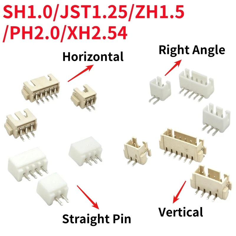 10PCS SH/JST/ZH/PH/XH Pitch 1.0MM 1.25MM 2.0MM 2.54MM Male Pin Header Socket Dip/Right Angle SMD 2/3/4/5/6/7/8/9/10/12P Pin