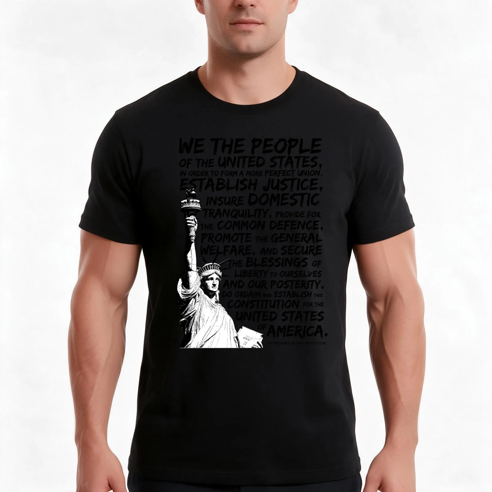 We The People Preamble to the Constitution Cool American Shirt BLACK T-Shirt, Summer Casual Cotton Tee, Vintage Graphic Print