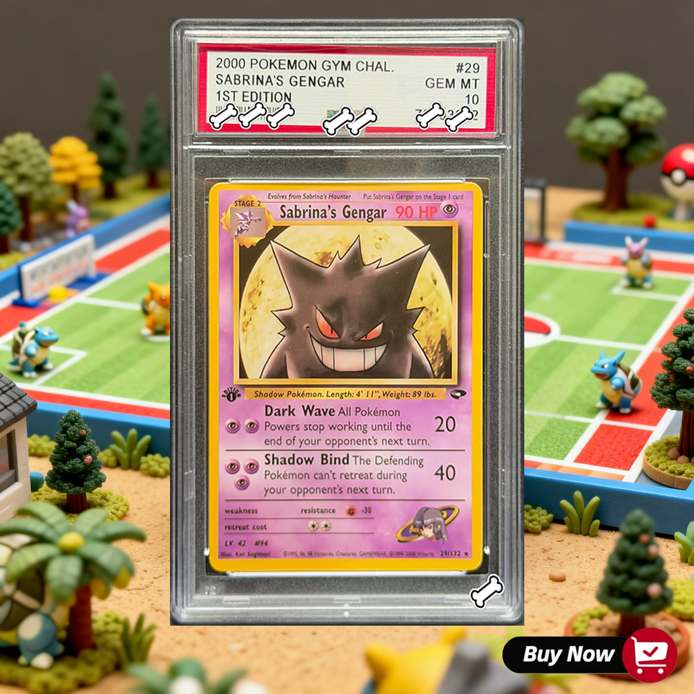Sabrina's Gengar 1st Edition Non-Holo Custom Card - Premium Pokemon Gym Challenge TCG Replica Art Collection Gift