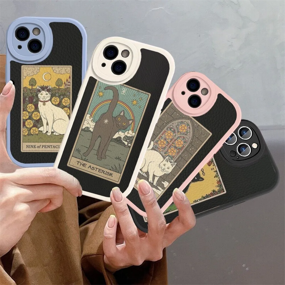 

Witches Moon Tarot Mystery Totem Cat Phone Case Hard Leather For iPhone 16 15 14 13 12 Mini 11 14 Pro Max Xs X Xr 7 8 Plus