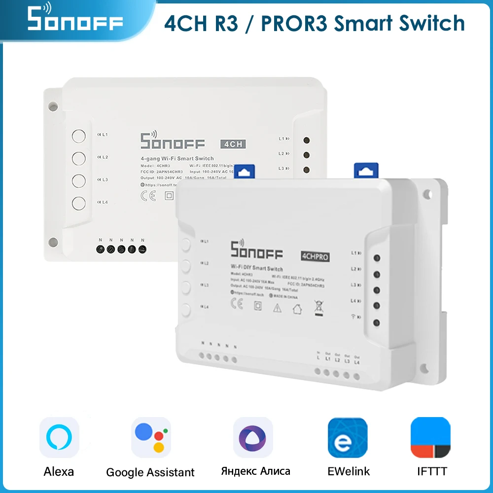 SONOFF 4CH R3/ Pro R3 EWeLink Wifi Smart Switch APP Remote Control Light Switch Support Voice Control Work With Alexa Google