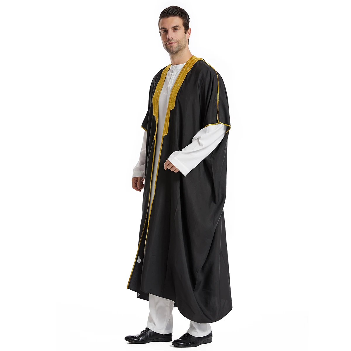 Thobe Jubba-cárdigan de algodón bordado Abaya para hombre, vestido abierto frontal, ropa musulmana, Dubai, Turquía, TH829