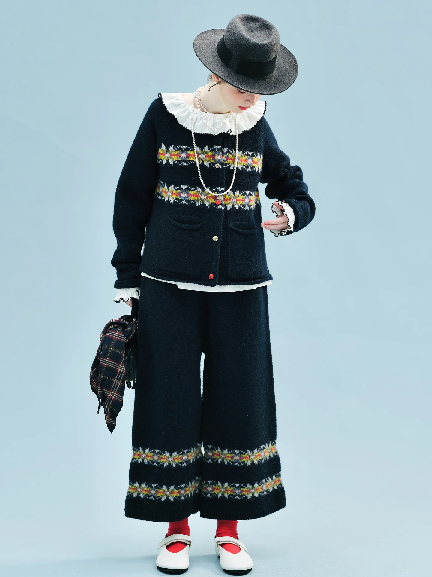 Imakokoni 2025 invierno Retro artístico Fair Isle peso pesado tejido grueso lana pura mujer suéter abrigo 255236