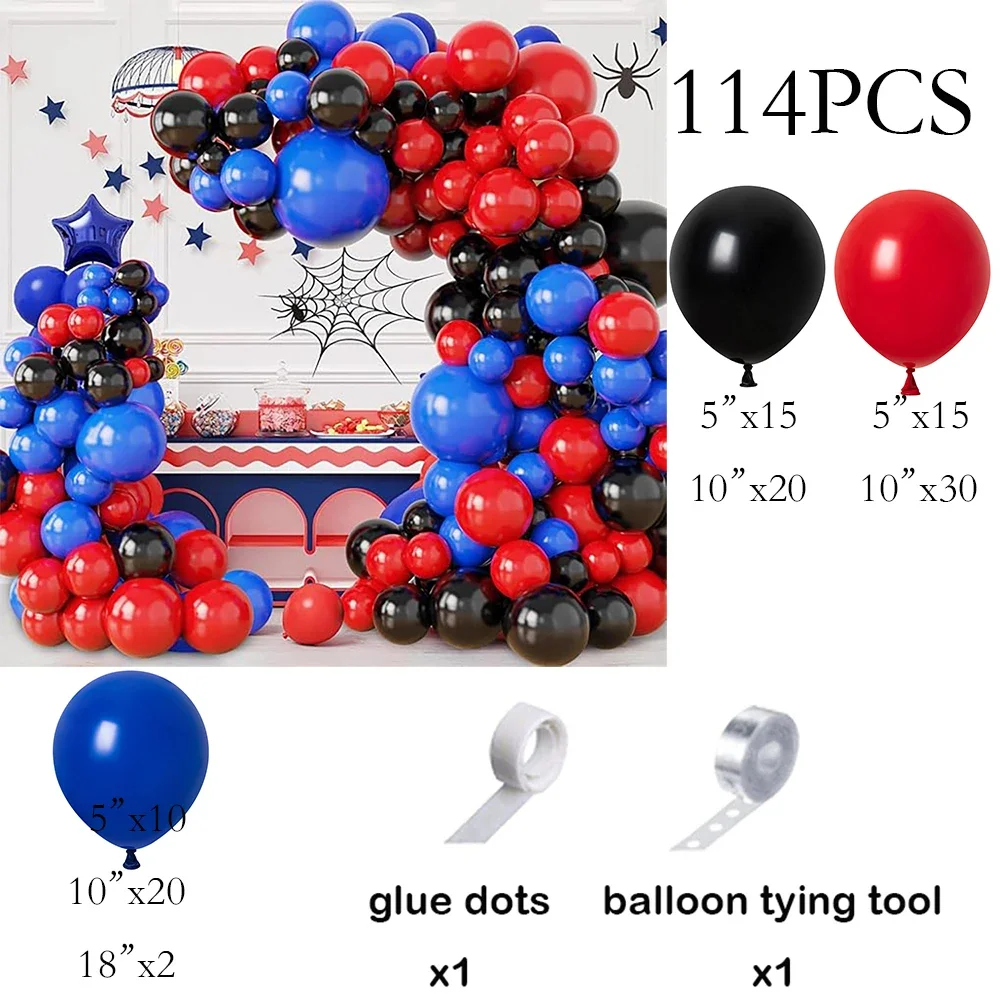 114pcs Red Black Blue Latex Balloons Garland Arch Kit for Kids Spider Hero Theme Birthday Party Decoration Spidy Globos Supplies - view 4
