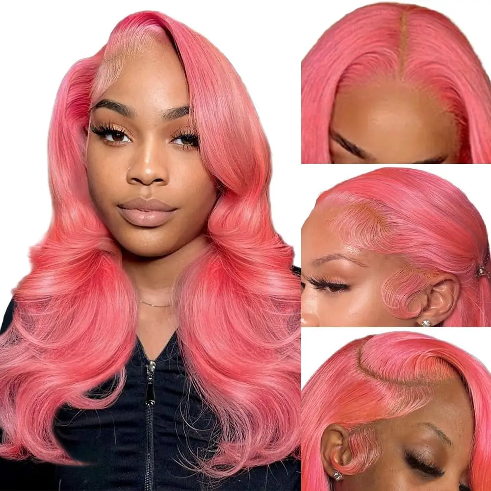

Pink Body Human Hair Wigs 13X4 HD Lace Front Human Hair Wigs Pre Bleached Pre Plucked with Natural Hairline For Black Women