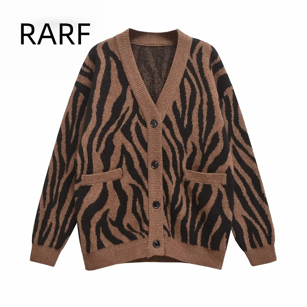 Women's new autumn and winter fashion loose animal pattern jacquard knitted cardigan sweater jacket top