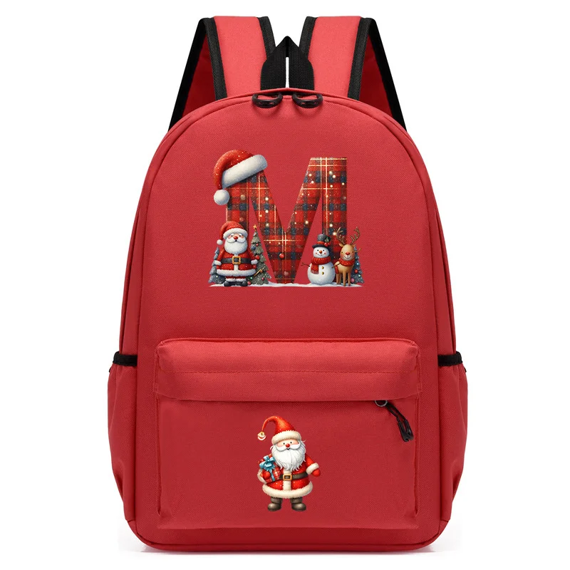 Plaid Santa Letter Alphabet Print Backpack for Little Kids Schoolbag Fashion Xmas Casual Lightweight Kindergarten School Bag