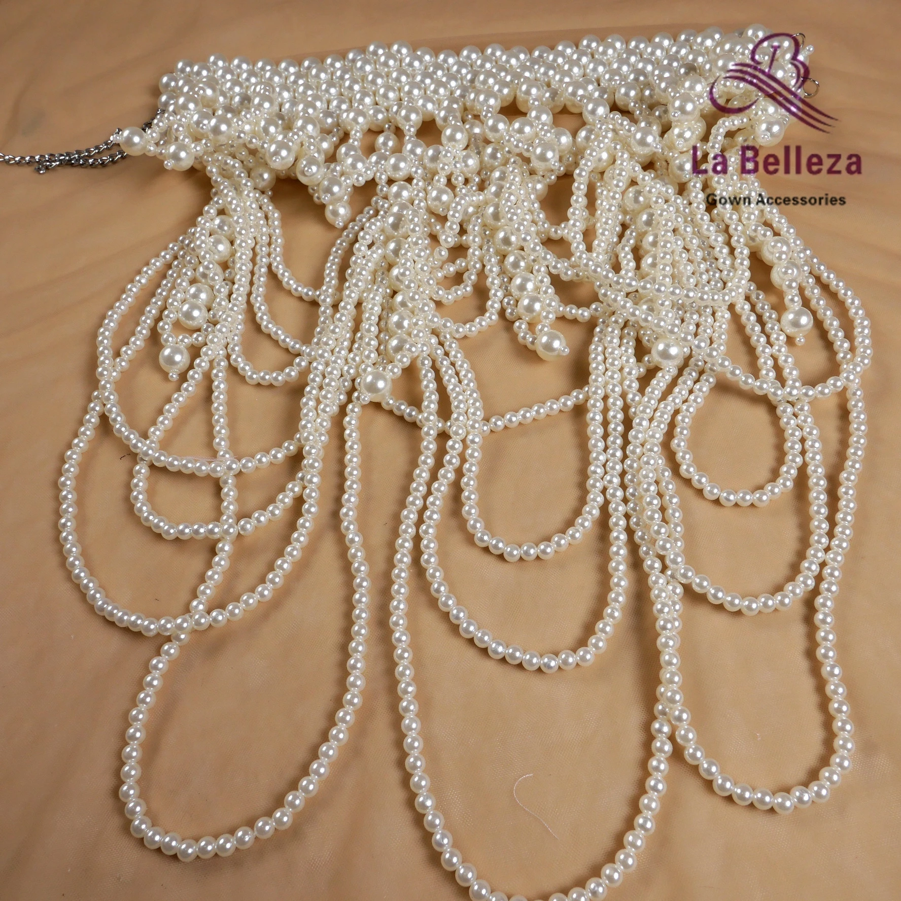 Fashion white imitation pearl beaded shawl pieces Black string pearl dress waist bib bag and other decoration