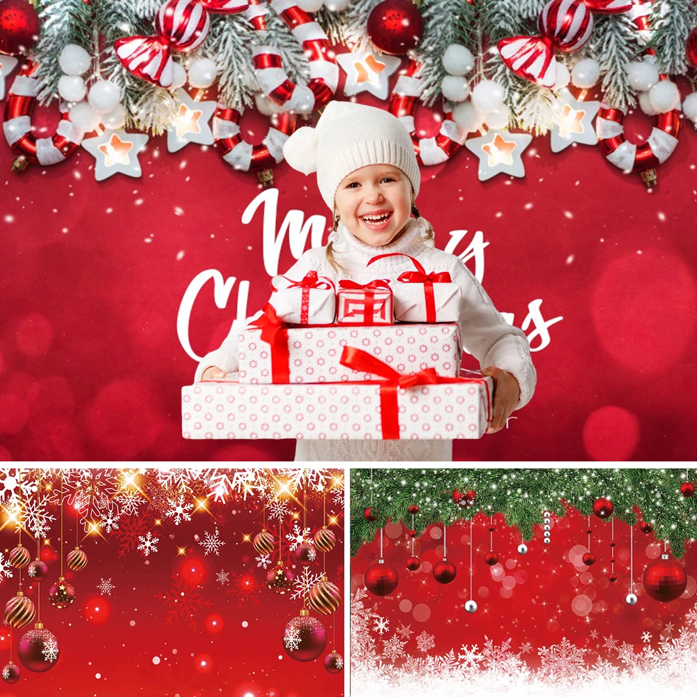 

Red Glitter Christmas Party Photography Backdrop Xmas Tree Gifts Bells Baby Photo Photographic Background Photo Studio Photocall