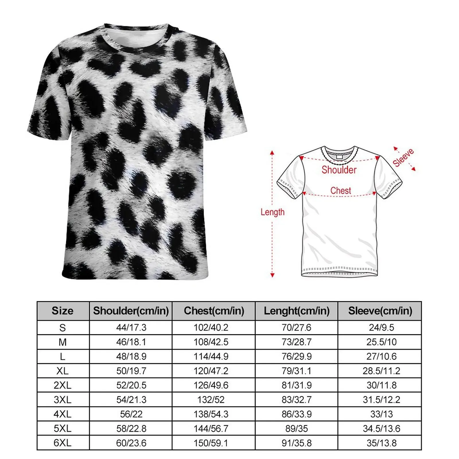 Snow Leopard Print T Shirt Animal Fashion T-Shirts Man Basic Tee Shirt Summer Short Sleeve Design Tops Plus Size 5XL 6XL
