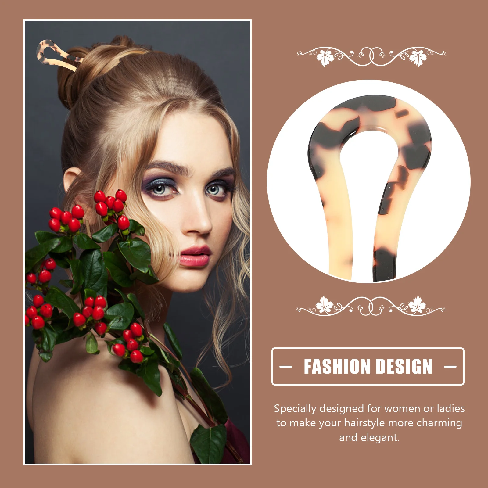 

5Pcs Vintage Hairpins U-Shaped Headdress Simple Design for Women Retro Acetate Hair Sticks Elegant Hair Accessories