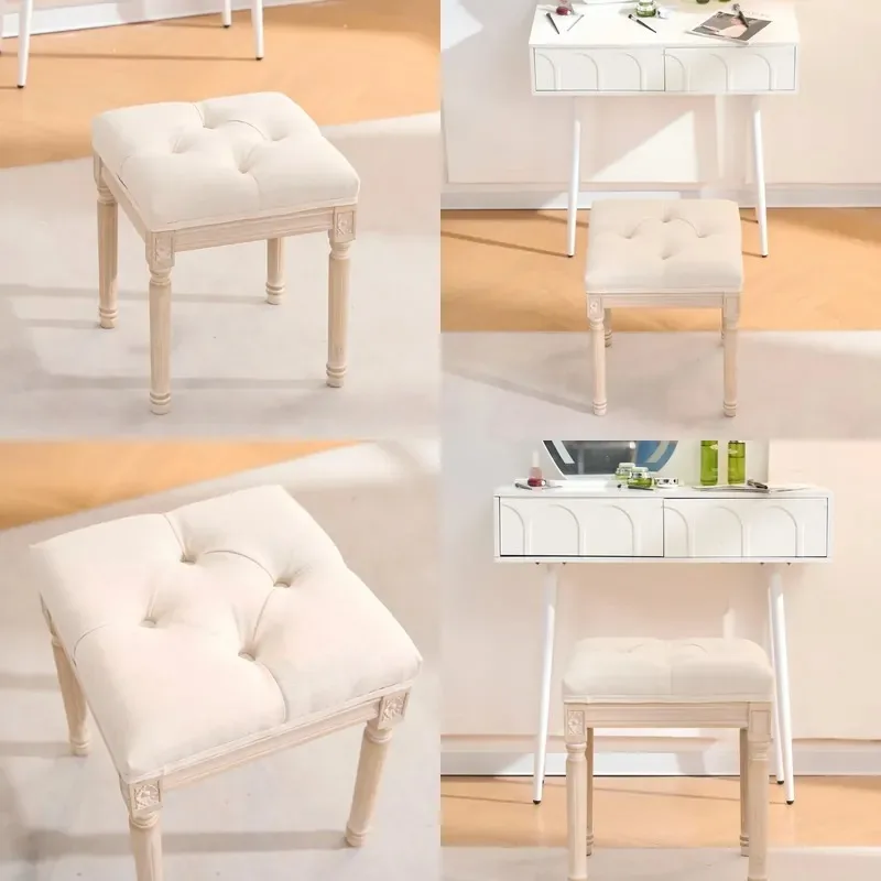 French Handmade Linen Bench Modern Design Beige Brushed Wooden Legs for Entrance Bedroom Hotel Apartment