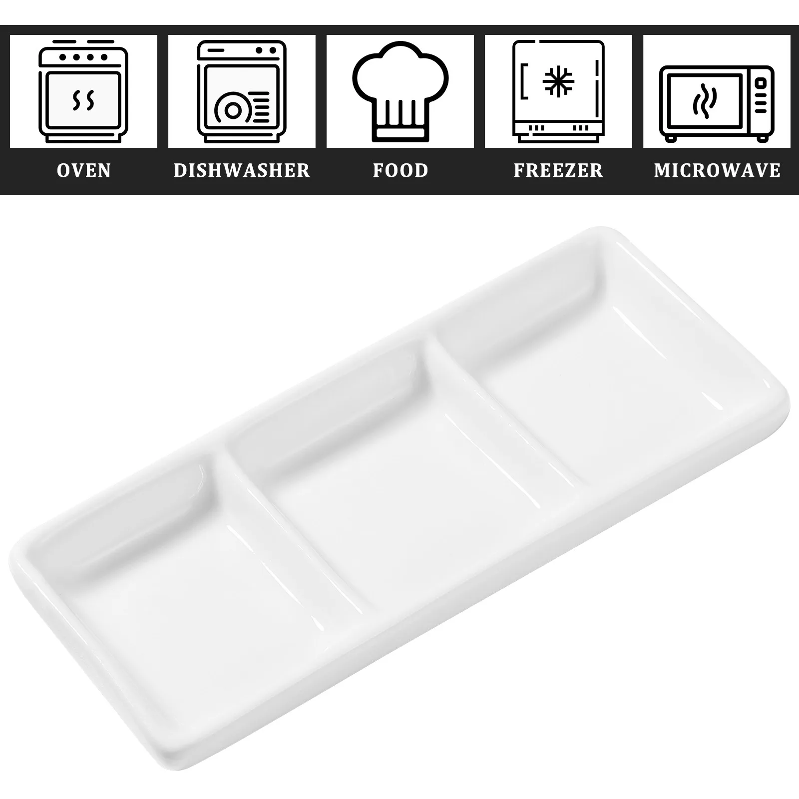 2Pcs Sturdy Stain-Resistant Ceramic Rectangular 3-Compartment Serving Tray for Appetizers Dips Dressings Salsa Condiments