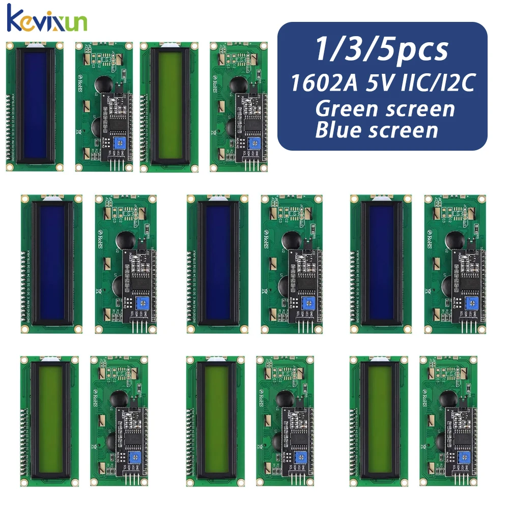 LCD1602 1602 وحدة LCD شاشة زرقاء/أصفر أخضر 16x2 حرف شاشة الكريستال السائل PCF8574T PCF8574 IIC I2C واجهة 5 فولت لاردوينو