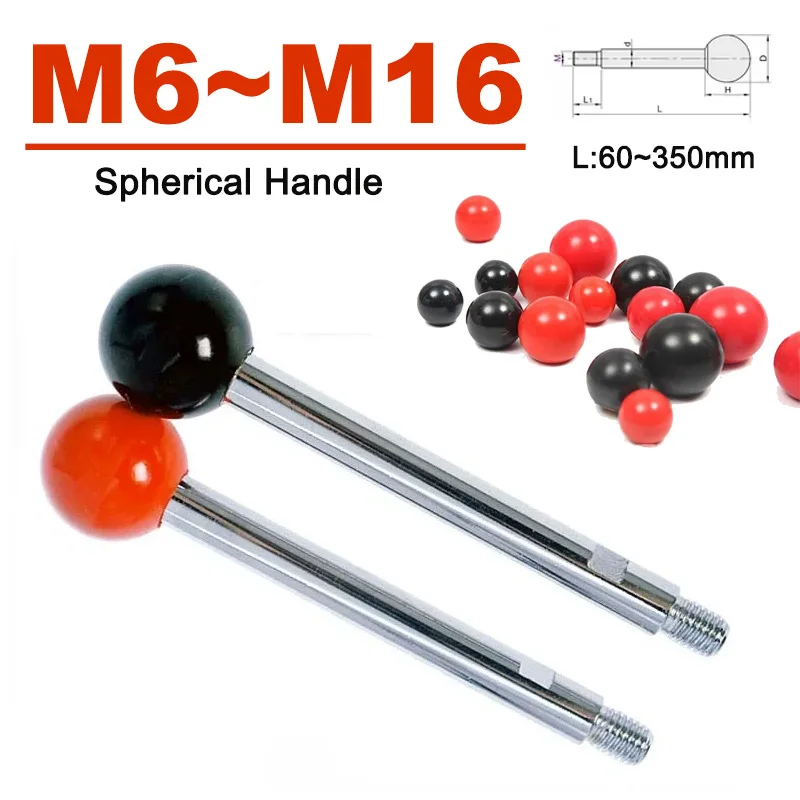 

1pcs 304 Stainless Steel Machine Tool Control Lever Double Head Threaded Screw Spherical Handle Cover M6M8M10M12M16 Black/Red