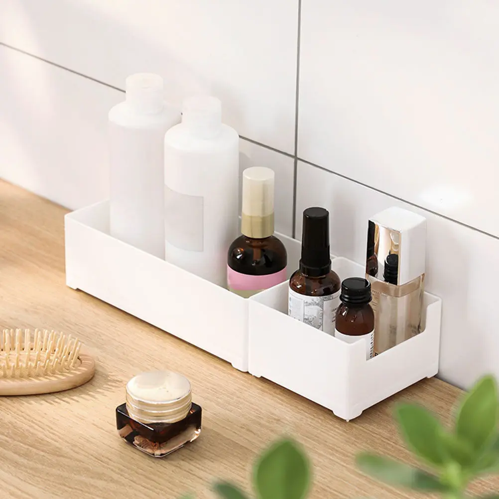 4Pcs Stackable Plastic Drawer Storage Box Set for Makeup, Kitchen, Stationery, Jewelry & Desk Organization