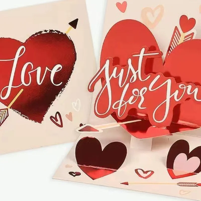 1 biglietto d'auguri rosso per San Valentino, biglietto d'auguri tridimensionale semplice, universale, grazie alla gratitudine, benedizioni decorative