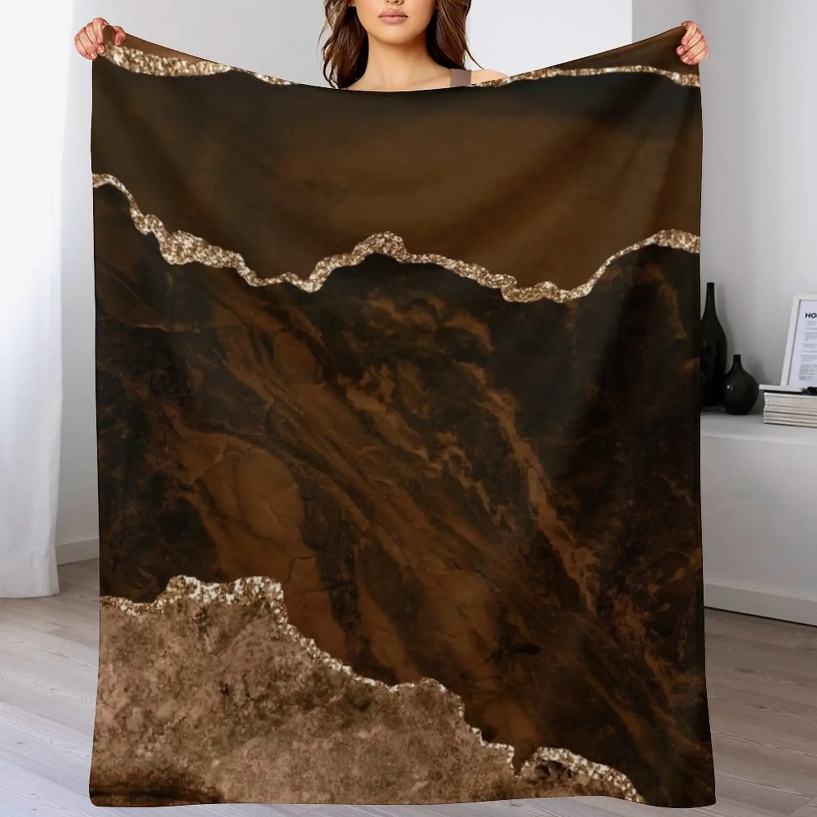 

Abstract Brown & Gold Modern Geode Agate Design Throw Blanket Softest Stuffeds Blankets